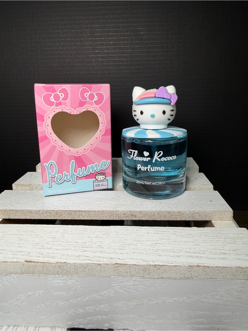 Hello Kitty Blue & Pink Flower Rococo Perfume Bottle